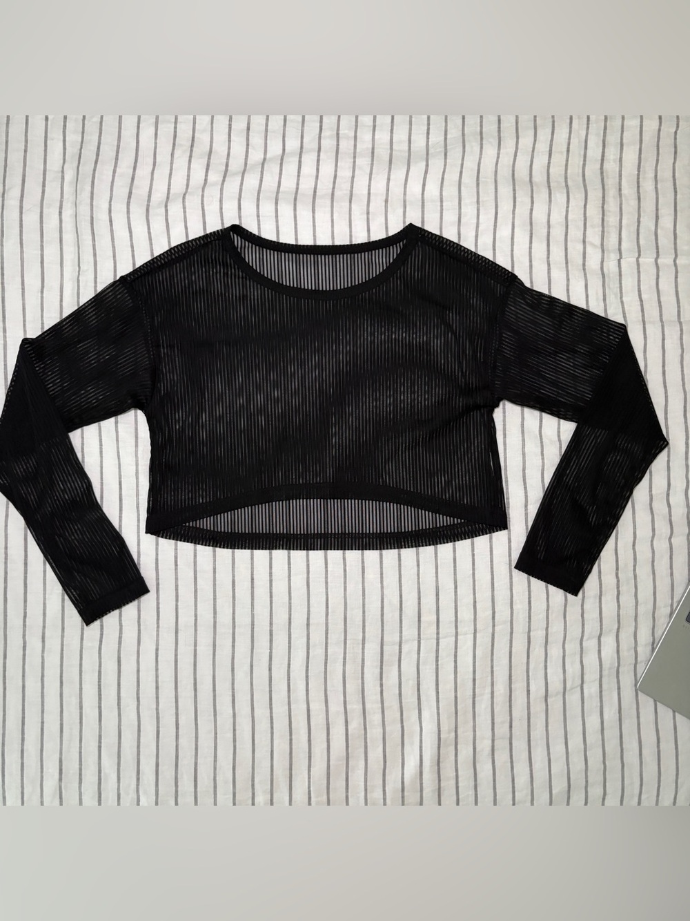 Sheer Mesh Black Striped Long Sleeve Festival Crop Top XS/S